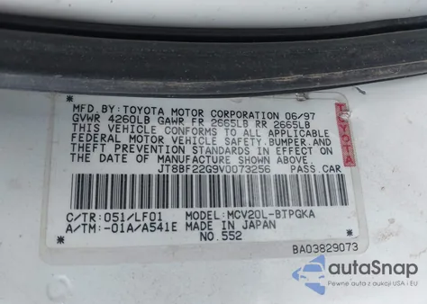 1997 Lexus Es 300 from USA, damaged, VIN JT8BF22G9V0073256